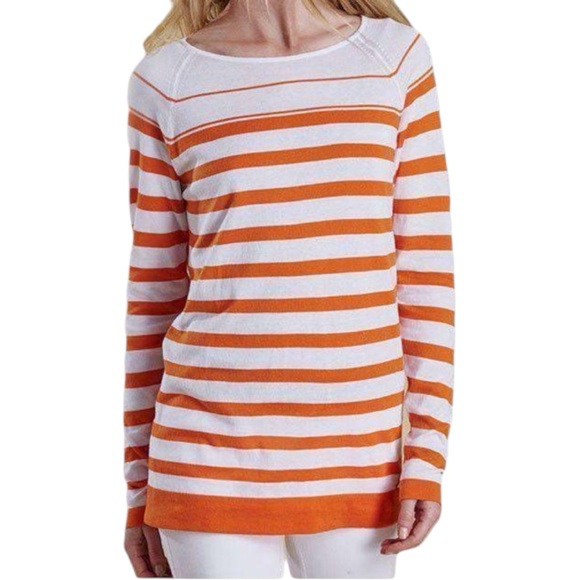 Barbour Sweaters - Barbour Women’s Chock Striped Knit Long Sleeve Boat Neck in Marigold Top Sz 14
